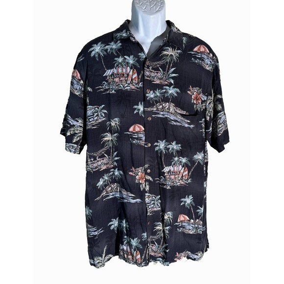 BATIK BAY Men's Short Sleeve Button Down Floral Hawaiian Shirt Black XLT - Picture 1 of 5